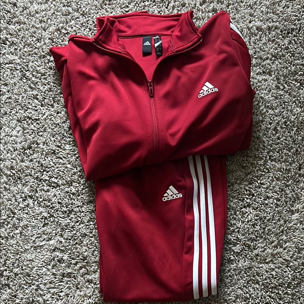 Adidas Scarlet Tracksuit with Classic White Accents